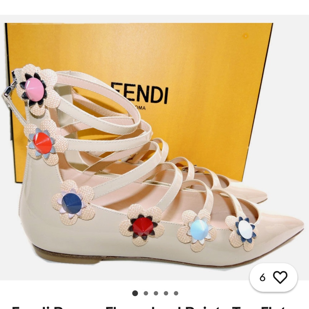 Fendi Beige Flowerland Pointy Toe Flats